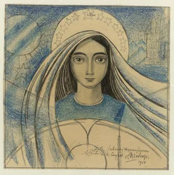 Detailentwurf eines Frauenkopfes für ein Plakat für den Internationalen Eucharistischen Kongress, Amsterdam, 22.-27. Juli 1924