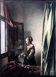 Mädchen, das einen Brief am offenen Fenster liest, ca. 1657