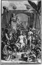 Frontispiz von „Hortus Cliffortianus“ von Carl von Linné (1707-1778), schwedischer Naturforscher. 1737. Gravur von Jan Wandelaar (1690-1759). Privatsammlung.