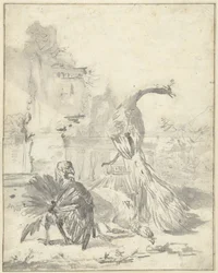 Geflügelhof mit einem Pfau und zwei Truthähnen