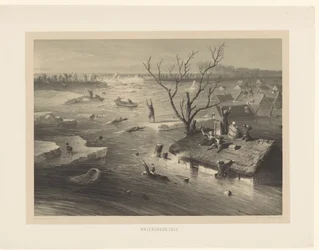 Deichbruch und überflutete Bauernhöfe