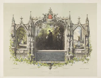 Gedenktafel für Laurens Coster bei den Feierlichkeiten zur Enthüllung der Statue in Haarlem, 1856