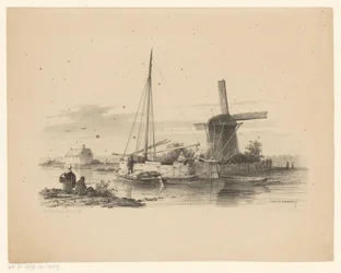 Blick auf einen Kanal mit Torfschiff und Segelboot