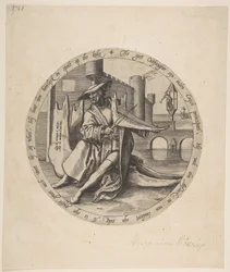 Der reiche Mann spielt Geige auf einem Kieferknochen, ca. 1568