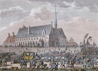 Die französische Königsfamilie passiert das Kloster in Passy auf ihrer Reise von Versailles nach Paris am 6. Oktober 1789