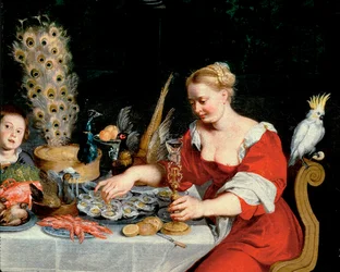 Frau isst Austern, Detail aus Allegorie der vier Elemente
