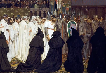 Das Begräbnis von Karl dem Guten, Graf von Flandern, gefeiert in Brügge am 22. April