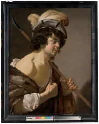 Ein Hirte, Halbfigur im Profil, mit elegantem Federhut