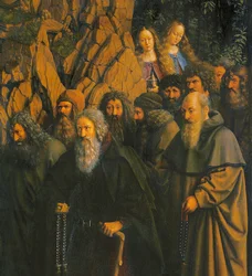 Die Einsiedler geführt von St. Christophorus von der rechten Seite des Genter Altars
