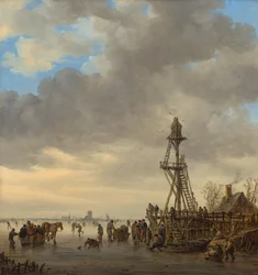 Eisszene in der Nähe eines hölzernen Aussichtsturms