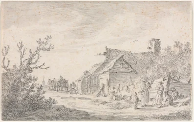 Landschaft mit einem Cottage und Figuren