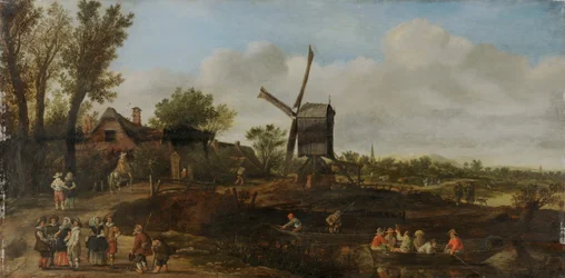 Flusslandschaft mit Windmühle und Booten