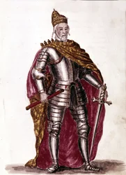Doge Sebastiano Venier (1577 - 1578). Aquarellzeichnung und Tinte aus dem Manuskript „Sitten der Venezianer“ von Jan van Grevenbroeck (oder Giovanni Grevembroch (Grevenbroch) (1731-1807)