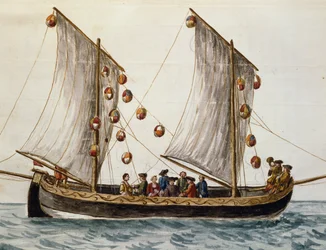 Venezianisches Boot geschmückt für das Fest des Erlösers, von Jan Grevenbroeck, Aquarell, Italien