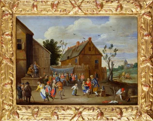 Ein Hochzeitsfest in einem Hof eines Gasthauses