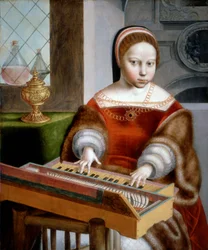 Junge Frau spielt ein Clavichord