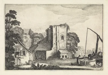 Figuren bei einer Herberge am Abend