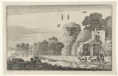 Figuren mit Kühen bei einer Ruine