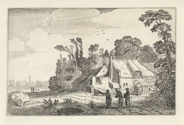 Figuren auf einem Landweg bei einem Bauernhof