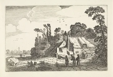 Figuren auf einem Landweg bei einem Bauernhof