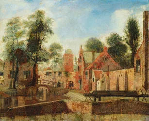 Ansicht einer niederländischen Stadt, angeblich die Tuchhalle in Delft