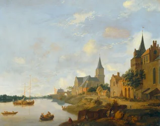 Der Rhein bei Emmerich mit der Kirche Saint-Martin