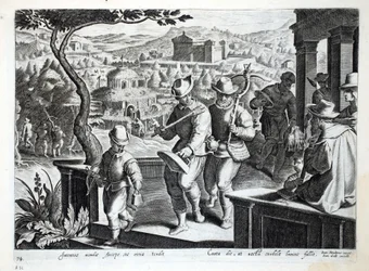 Vogelfänger gehen aus, um Amseln zu fangen, Illustration aus 