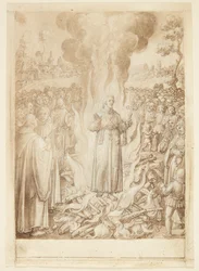 S. Giovanni Alberti Fiorentinos Geschichte. Abt Petrus beweist durch die Feuerprobe, dass der Bischof von Florenz ein Ketzer und Simonist ist