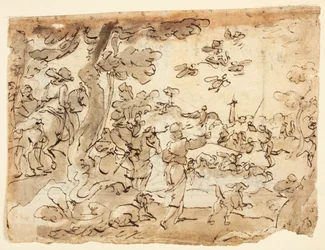 Recto: Vogeljagd mit Falken; Verso: Lunette verziert mit Tieren, Steinbock und Laub