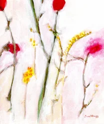 Blumen in Orange und Flieder, ca. 2019