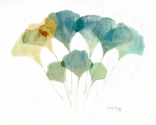 Ginkgo-Blätter in sanften Farben, um 2021