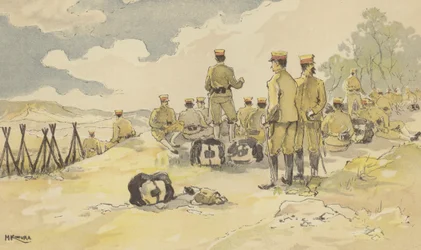 Ein Bataillon der kaiserlichen Garde hält auf dem Weg nach Liao-yang an