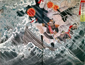 Admiral Amedee Anatole Courbet (1827-85) bei der Eroberung von Fou-Tcheou im Jahr 1884 während des Tonkin-Krieges von 1883-85