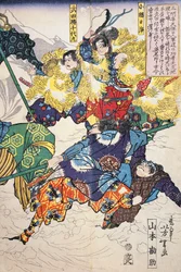 Schlacht im Schnee zwischen Männern in Pelzmänteln