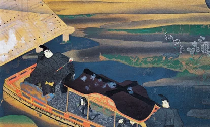 Boot im Mondlicht, Illustration aus dem Tagebuch der Murasaki Shikibu, Japanische Zivilisation