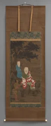 Buddhistisches Gemälde von 3 Figuren, frühes 18. Jahrhundert
