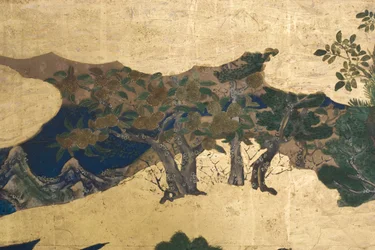 Detail von Frühling im Palast, sechsteilige Leinwand aus Die Geschichte von Genji (Detail)