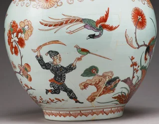 Große Flaschenvase, dekoriert in Holland im Imari-Stil, Ko-Imari, spätes 17. Jahrhundert (Detail)