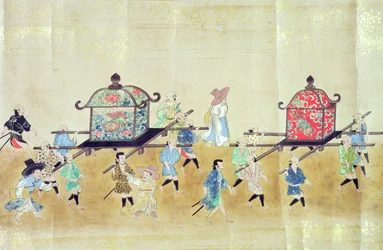 Teil der sechsten koreanischen Gesandtschaft nach Japan zur Zeit der Nachfolge von Tokugawa Ietsuna im Jahr 1651, möglicherweise von Kano Masunobu (1625-94) 1655-57 (Rollbild)
