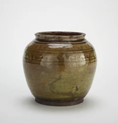 Seto-Ware-Topf mit gestempeltem Dekor