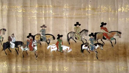 Sechste koreanische Botschaft nach Japan in Meireki 1 zur Zeit der Nachfolge von Tokugawa Ietsuna im Jahr 1651, möglicherweise von Kano Masunobu (1625-94) (Detail)