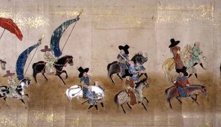 Sechste koreanische Botschaft nach Japan in Meireki 1 zur Zeit der Nachfolge von Tokugawa Ietsuna im Jahr 1651, möglicherweise von Kano Masunobu (1625-94) (Detail)