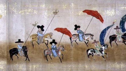 Sechste koreanische Botschaft nach Japan in Meireki 1 zur Zeit der Nachfolge von Tokugawa Ietsuna im Jahr 1651, möglicherweise von Kano Masunobu (1625-94) (Detail)