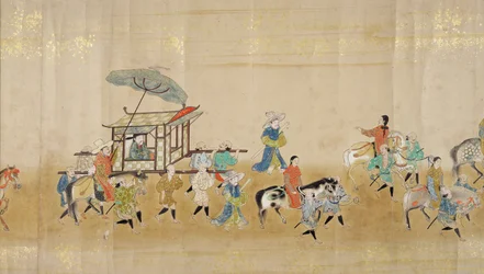 Sechste koreanische Gesandtschaft nach Japan in Meireki 1 zur Zeit der Nachfolge von Tokugawa Ietsuna im Jahr 1651, möglicherweise von Kano Masunobu (1625-94) (Rollbild) (Detail)