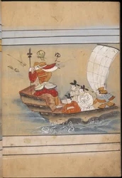 Soldat und Gesandte in einem Boot, Illustration aus dem 