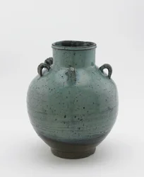 Teeblatt-Aufbewahrungskrug mit fünf Schlaufenhenkeln, Saga oder Nagasaki Präfektur, Edo-Periode