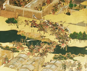 Die Schlacht von Hogen von einem Bildschirm, Momoyama-Periode (1568-1600) (Detail)