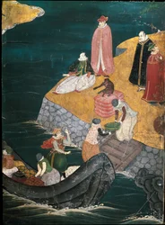 Das Entladen von Lebensmitteln, Detail der Ankunft der portugiesischen Jesuitenmissionare in Japan