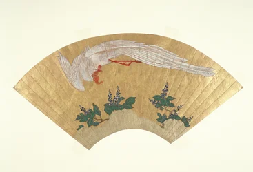 Unmontierter Fächer: Vogel taucht auf schneebedeckten Bambus, ca. 1700-60