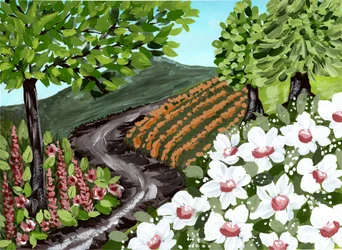 Weinbergpfad mit Blumen